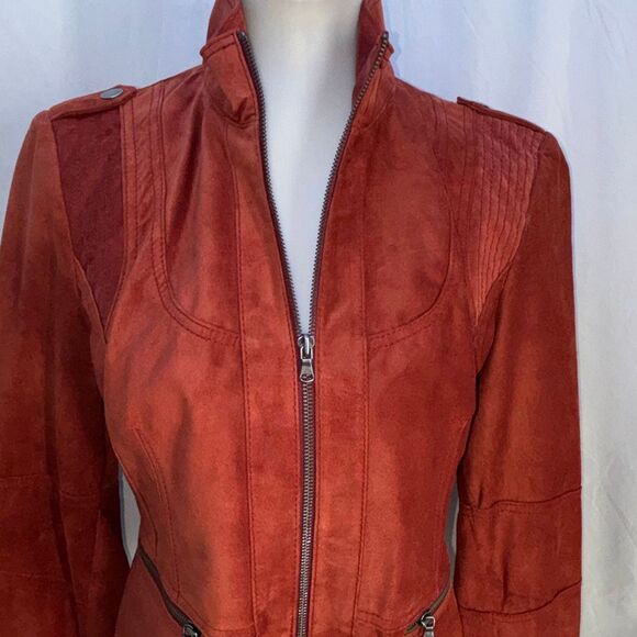 NWT Black Rivet Wilsons Leather suede jacket soft Rust Red/Brown Sz L - Picture 2 of 9